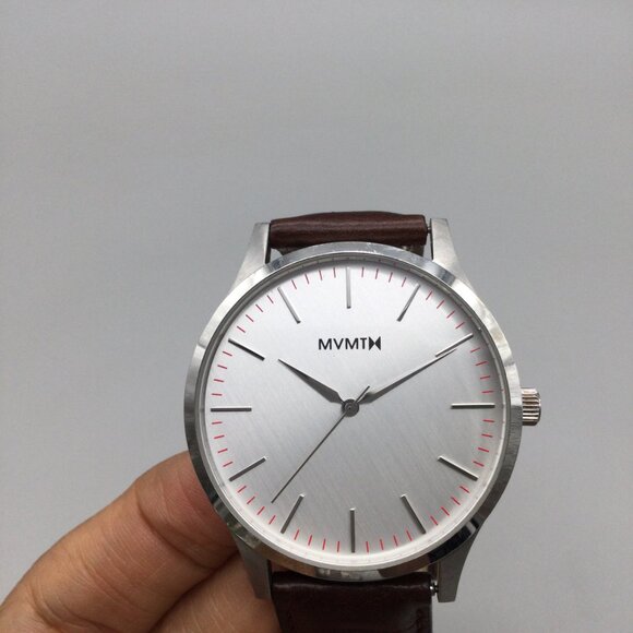 MVMT Watch Men 40mm Silver Tone Brown Leather Band New Battery - Picture 7 of 16
